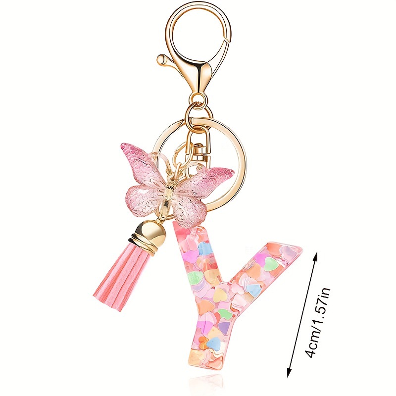 ✨✨Heart sequin butterfly letter tassel keychain(Choose your own name keychain)