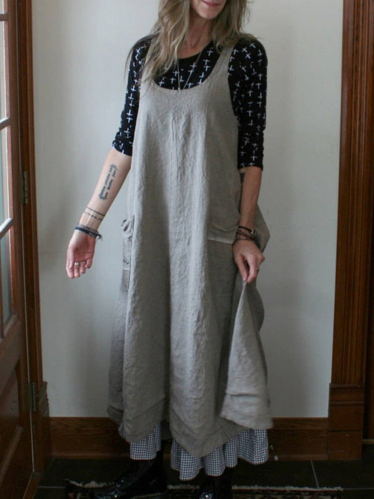 Loose Fit Sleeveless Dress With Pockets