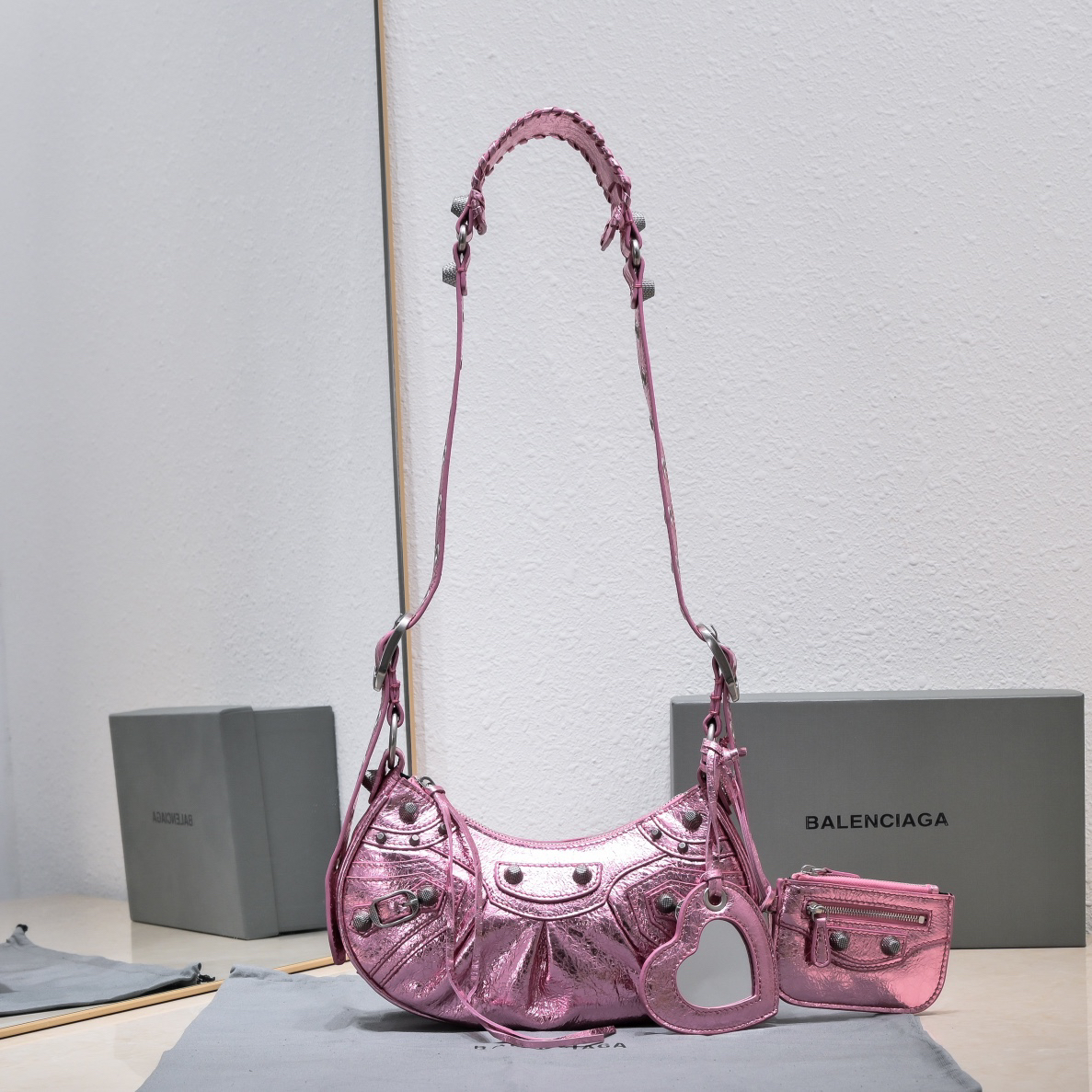 Balenciaga Crescent Bag Small Metallic Pink