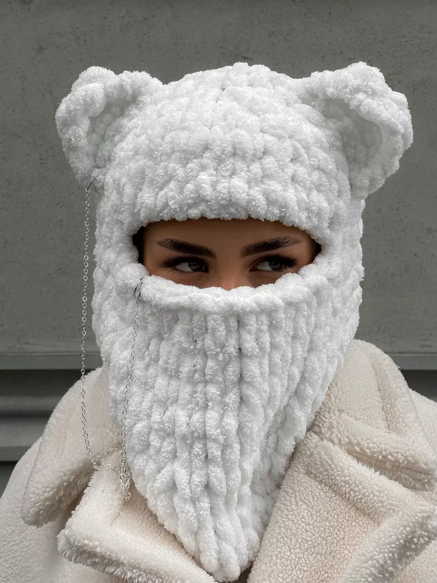 💖 Valentine's Day Sale 49% OFF 💖 Plush Chunky Knit Balaclava with Ears(Including Chain & Pendant)