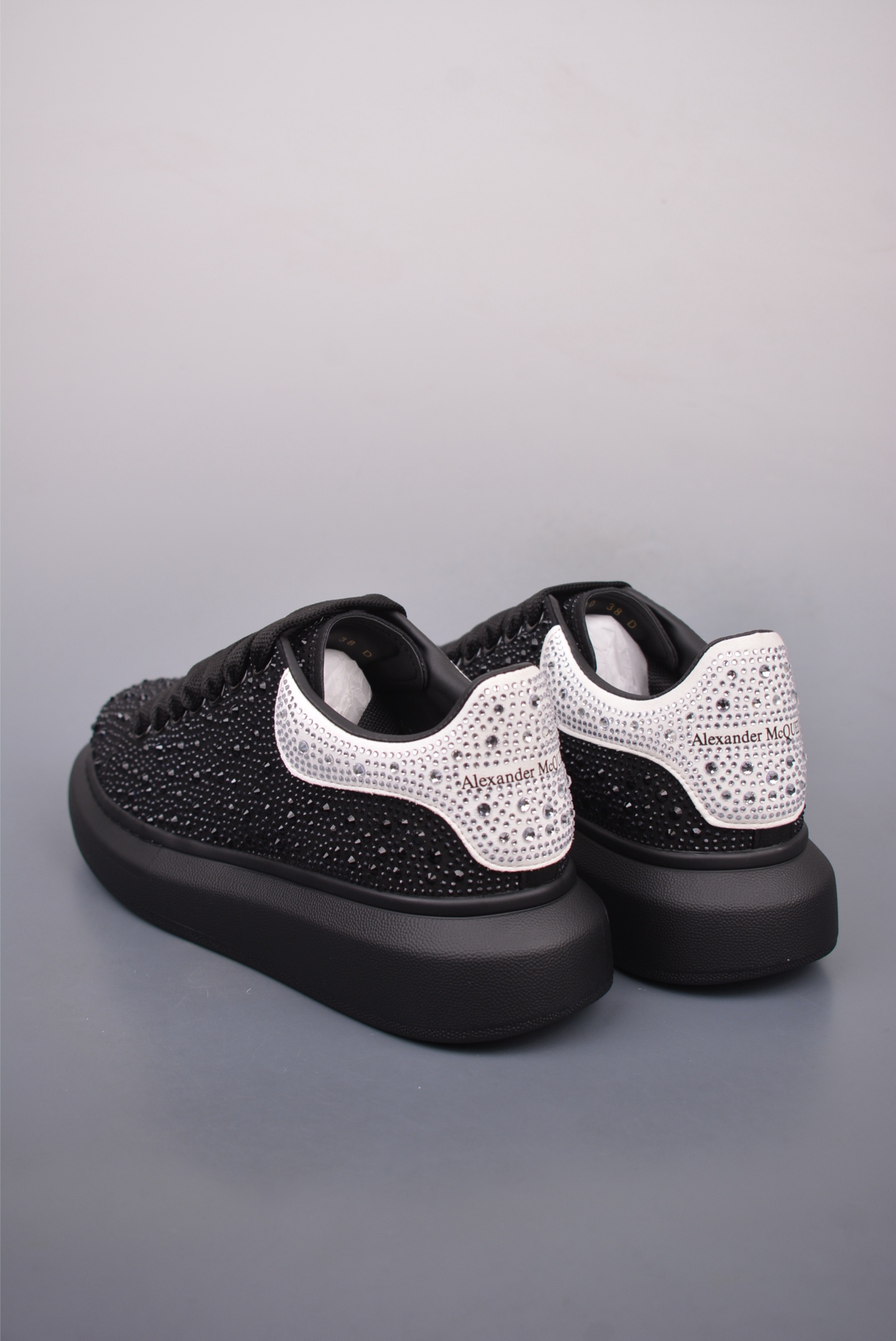 Alexander McQueen Oversized Sneakers Black Shoes White Tail Diamond
