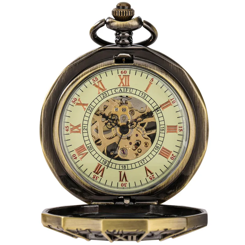 Steampunk Hollow Out Spider Cover Men Women Roman Number Pocket Watch Automatic Mechanical Clock Retro Timepiece Pendant Chain