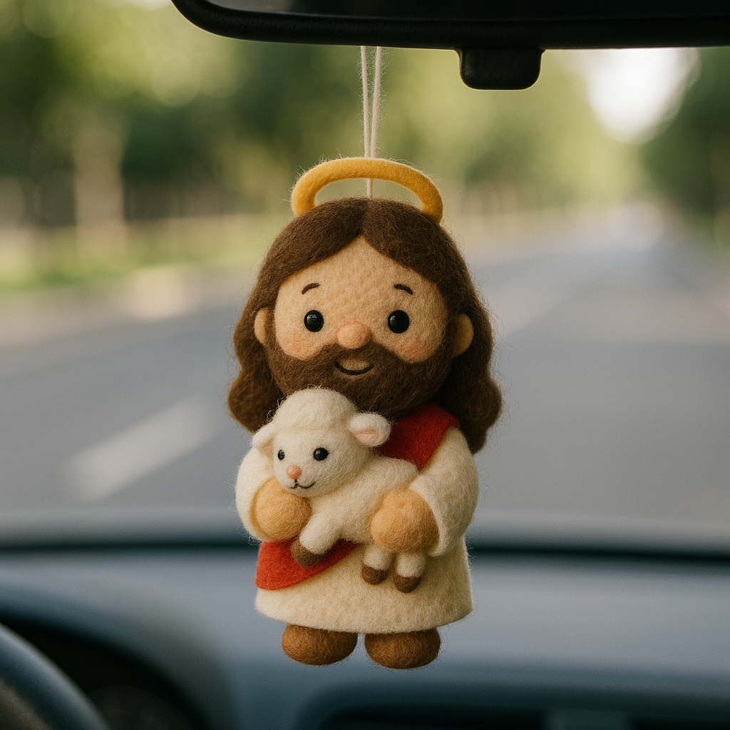 Cute Felt Jesus Rearview Mirror Pendant