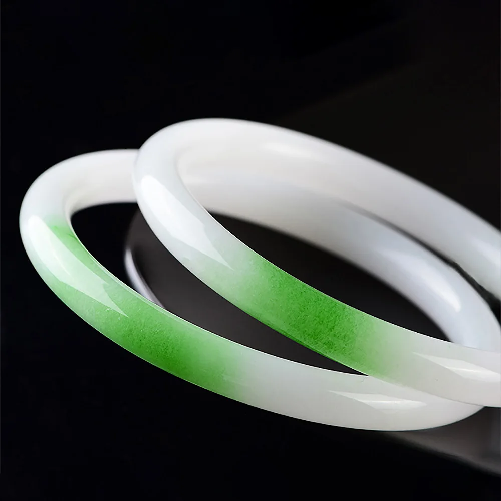 Natural Chalcedony Women's Bracelet Golden Silk Jade White Green Round Bangle Fine Jewelry Accessories Ladies Gift Free Shipping
