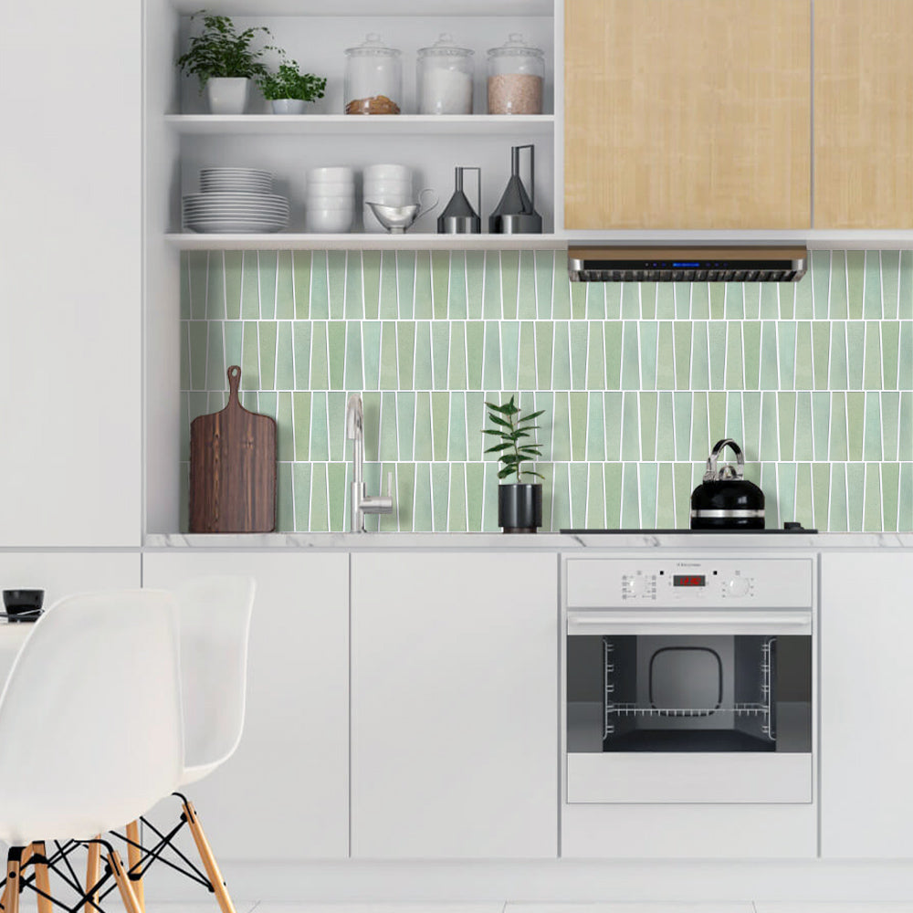 3D Trapezoid Light Green Peel and Stick Wall Tile