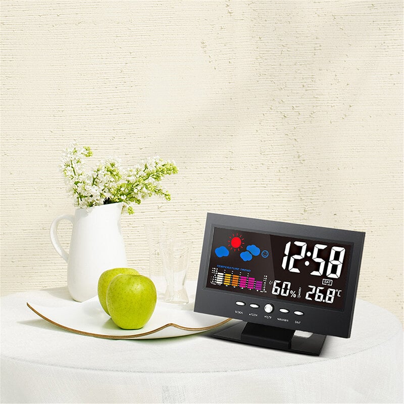 (🎁2025 Hot Sale🎁)Digital LED Temperature Humidity Monitor Weather Forecast LED Table Alarm Clock