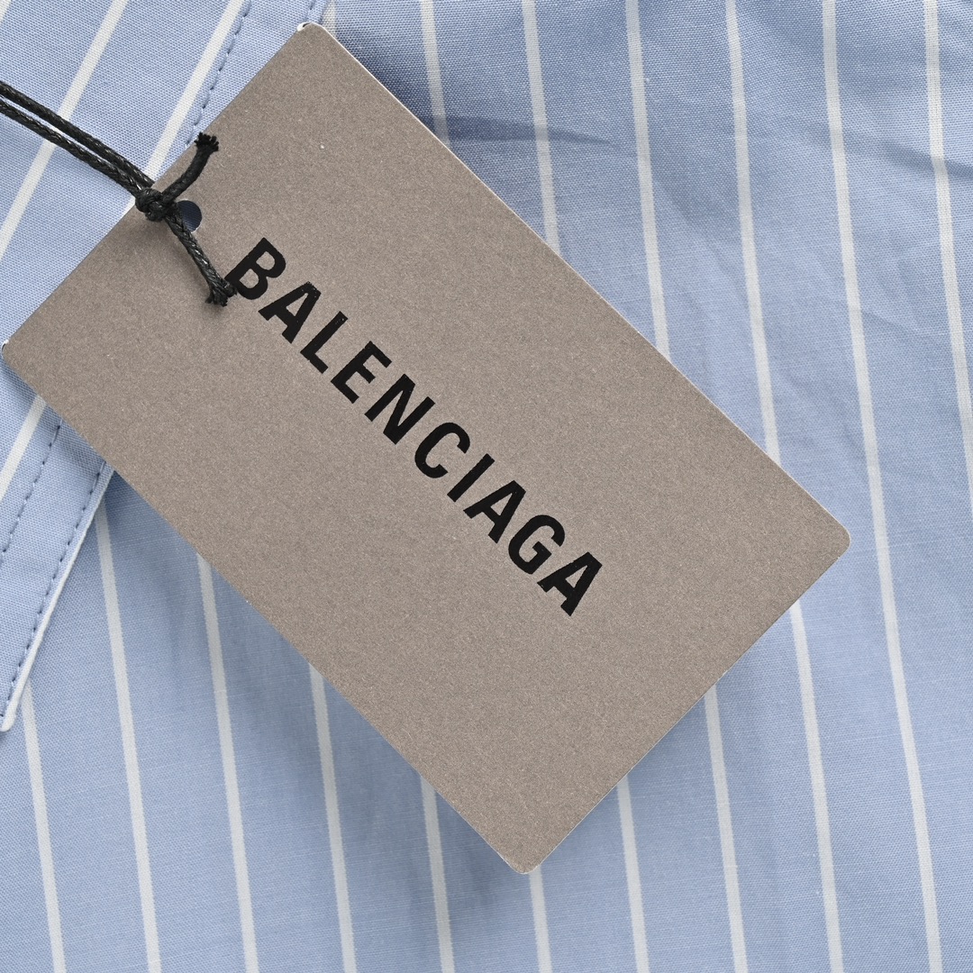 Balenciaga 24ss pocket embroidered striped short-sleeved shirt