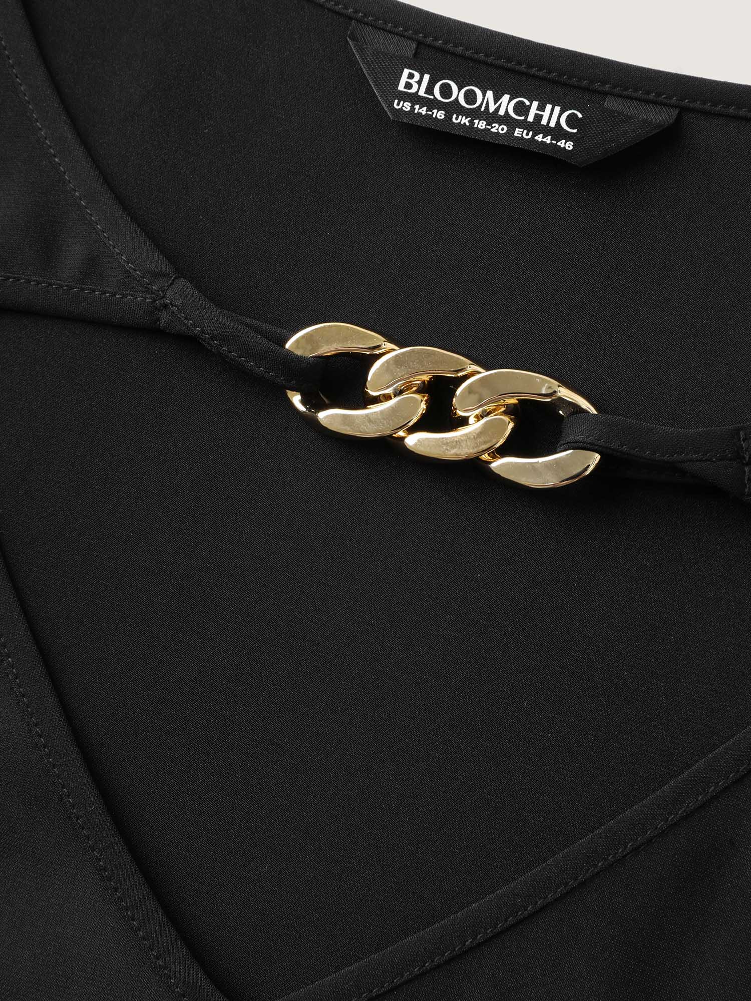 Metallic Neck Detail Ruffled Solid Blouse