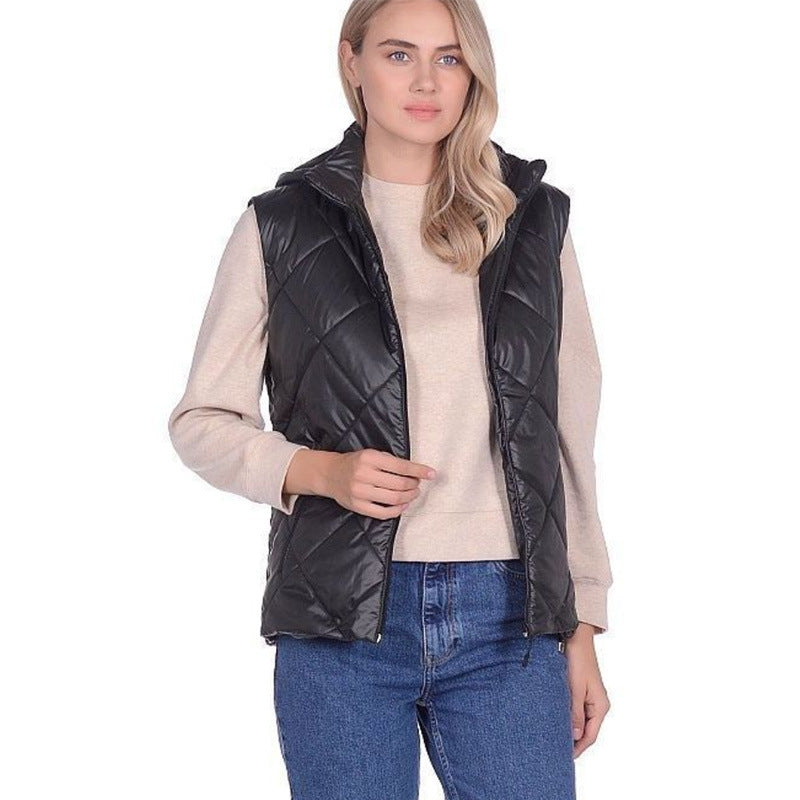 Zipper Vest with Polo Line Stand Collar for a Stylish Look