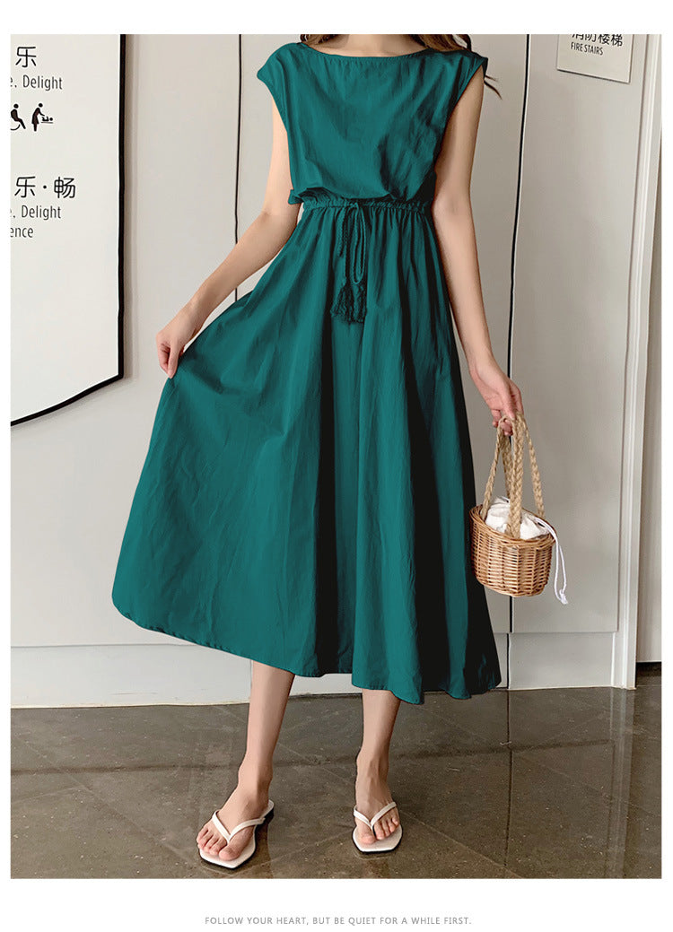 Retro Dress Women Summer Gentle Elegant Can Waist Trimming Loose plus Size Cotton Linen Large Swing Dress