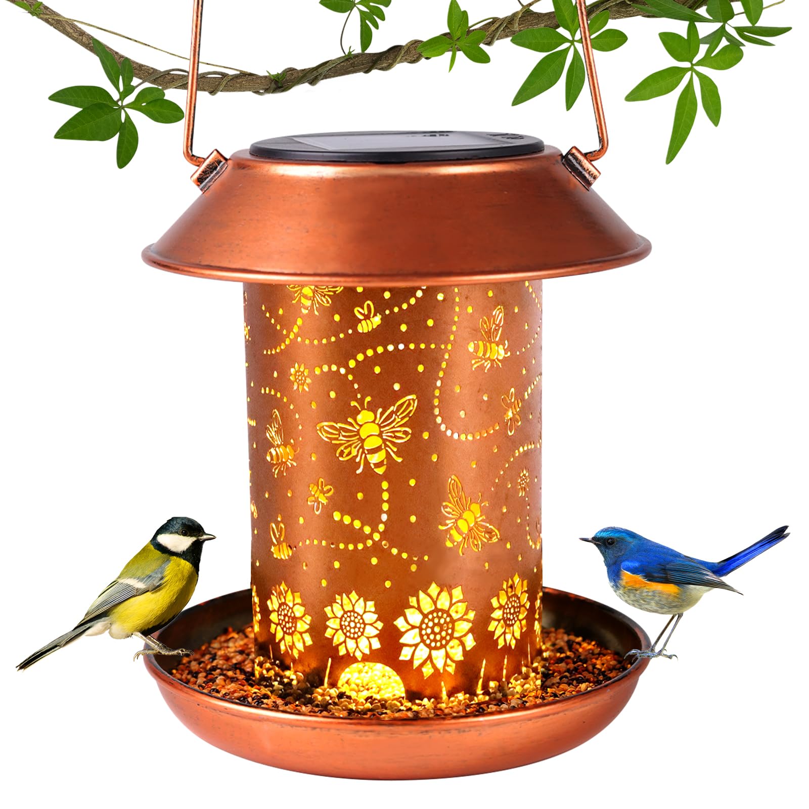Solar Bird Feeders for Outdoors Metal Lanterns Outdoor Waterproof Hanging Garden Decor