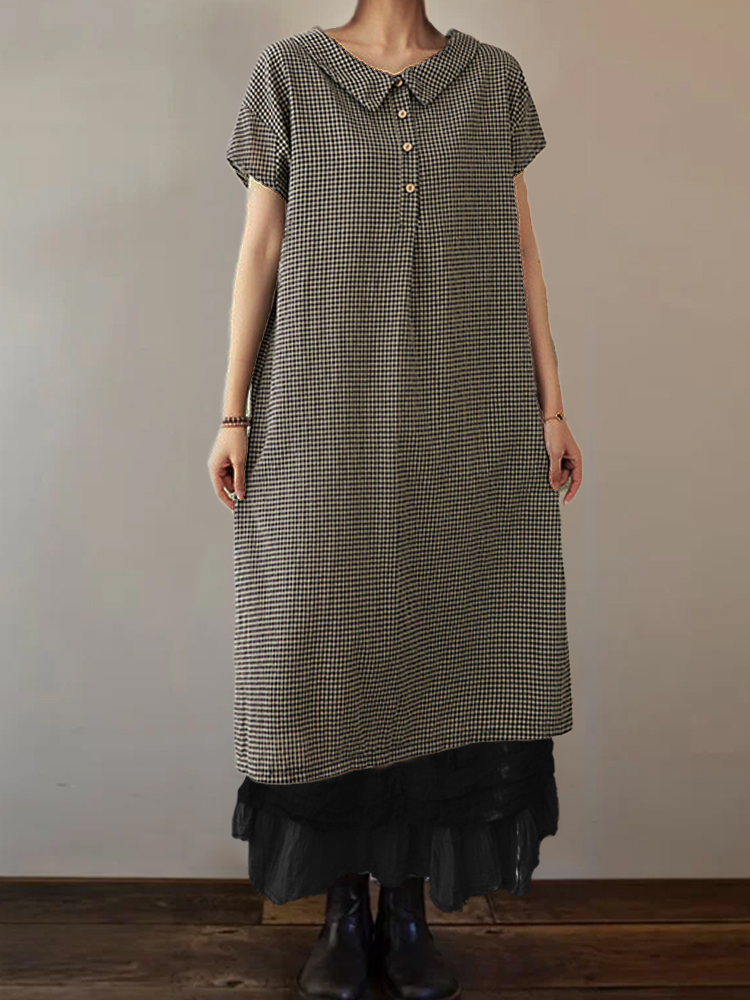Vintage Check Button Up Maxi Dress