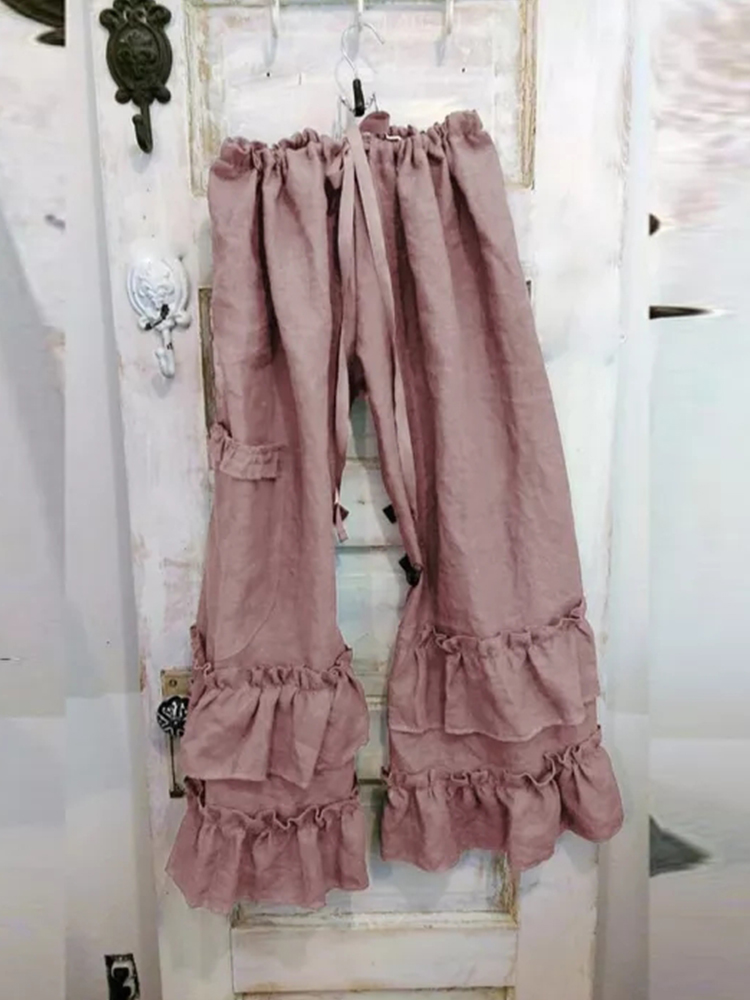 Cotton Loose Ruffle Lounge Pants