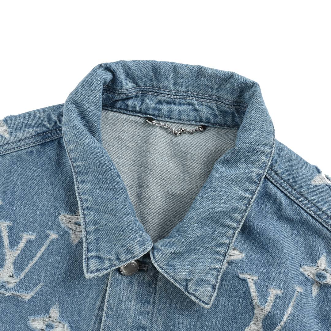 Louis Vuitton 24Fw washed monogram ripped denim jacket