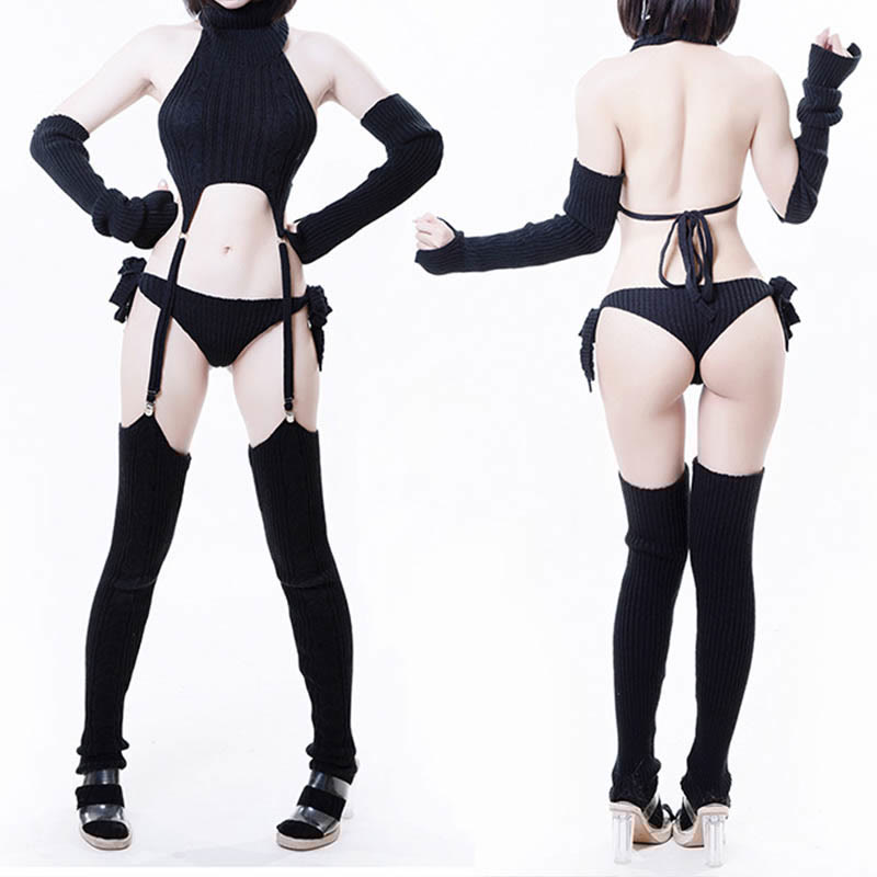 Sexy Lace-up Backless Sweater Lingerie Set