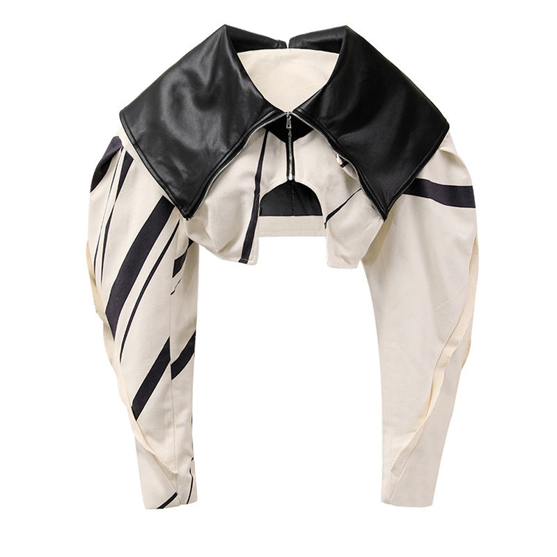 Personalized Heavy Industry Design Short Coat for Women with PU Stitching and Temperament Style