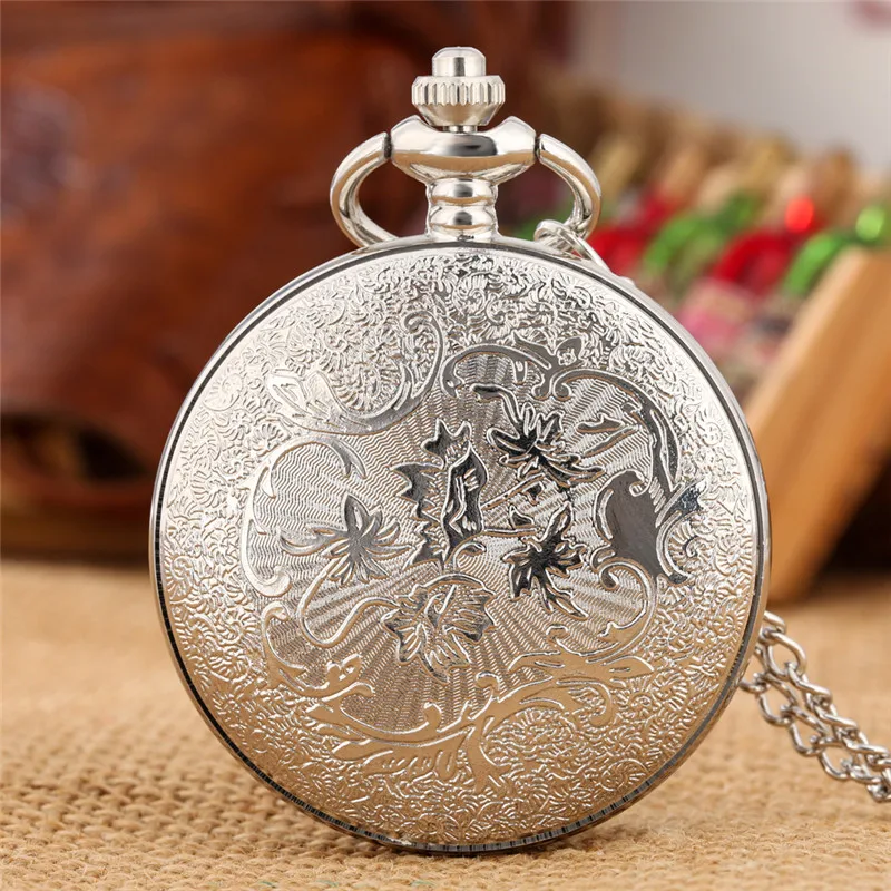 Silver Hollow Out Flower Case Roman Number Quartz Pocket Watch for Women Lady Colorful Dial Pendant Necklace Chain reloj