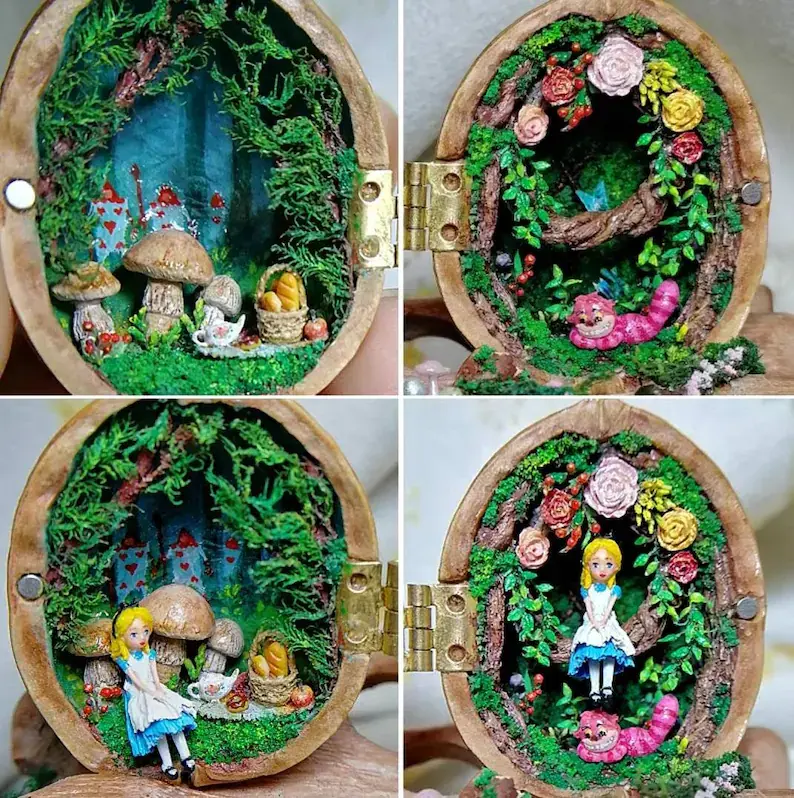 Last Day Special Sale - 75% OFF🏠Handmade Walnut Shell Doll House--mini library, tiny World inside walnuts