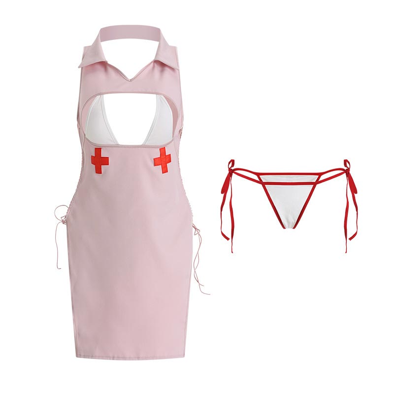 Cosplay Nurse Uniform Lace Up Hollow Out Lingerie Dress