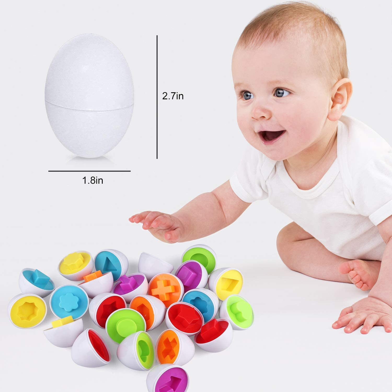 Toddler Toys - Color and Shape Matching Eggs Educational Game - Christmas Easter Gift for Babies 18 Months and Up (12 Eggs)