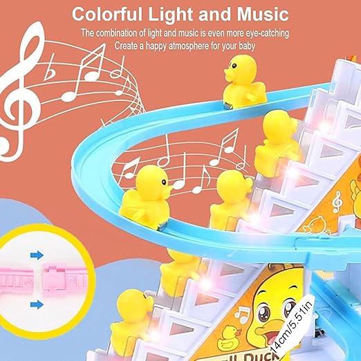 🦆🦆Funny automatic stair climbing duck cartoon track set💡♫ (with lights and music)