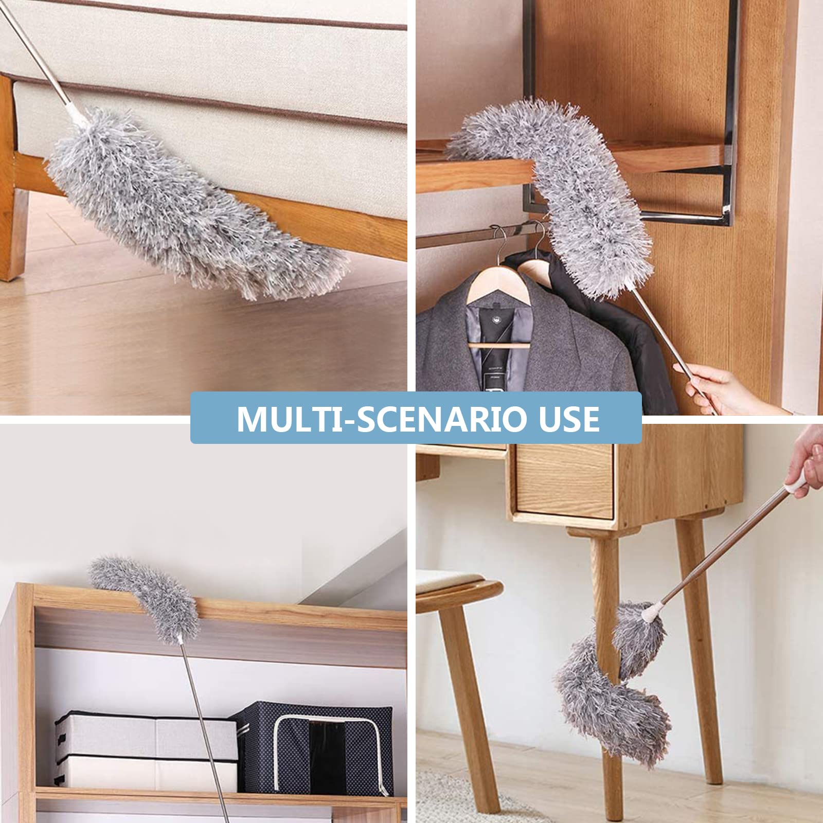 🔥Last Day 50% OFF🔥Bendable Head Microfiber Duster with Extension Pole(Stainless Steel) 30 to 100''