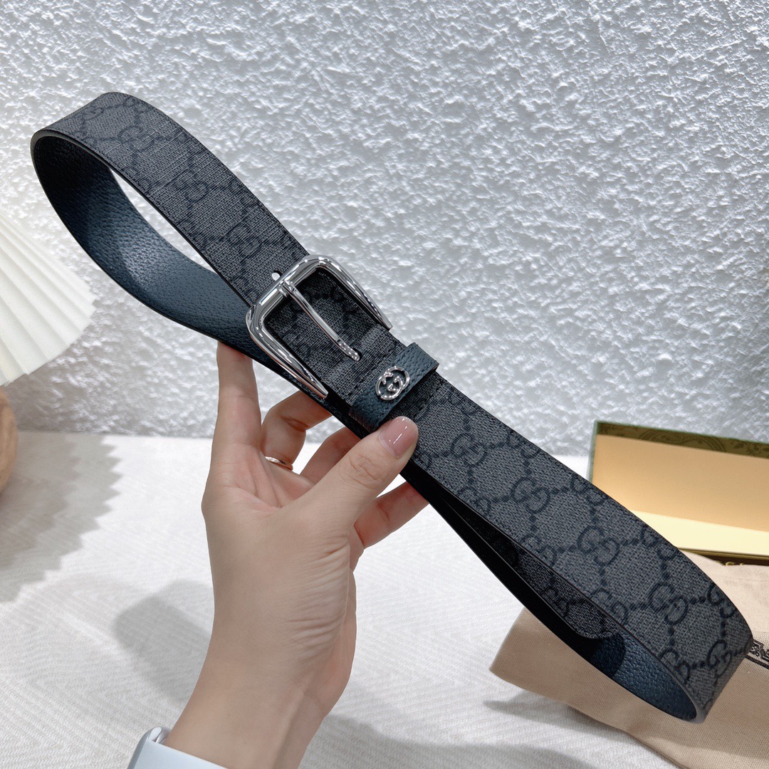 Gucci Supreme canvas pin buckle leather belt 3.5cm wide