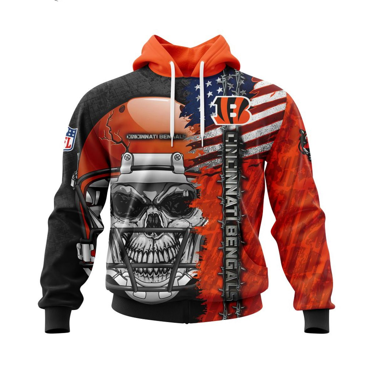 CINCINNATI BENGALS 3D HOODIE SKULL0803