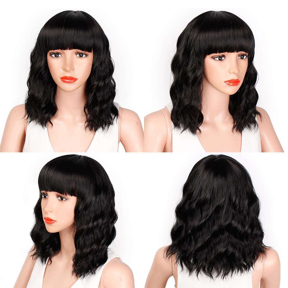 Luna 020 Short Bob Curly African American Wigs with Bangs