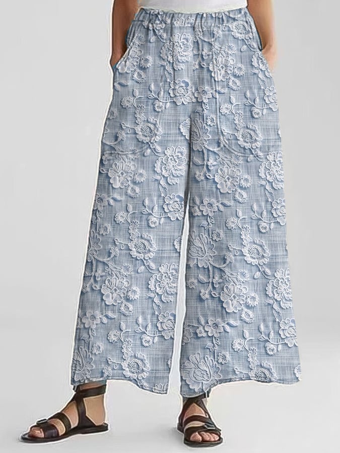 Women's Casual Floral Embroidery Print Pants (With Pockets)