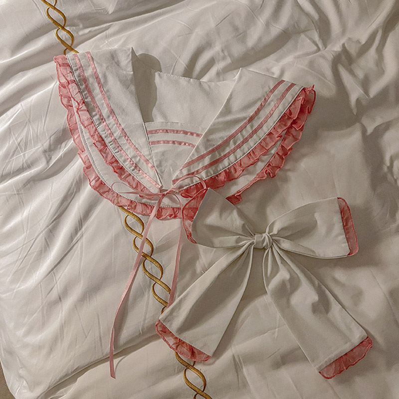 Sailor Collar Bow Decor See Through Lingerie Set