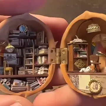 Last Day Special Sale - 75% OFF🏠Handmade Walnut Shell Doll House--mini library, tiny World inside walnuts