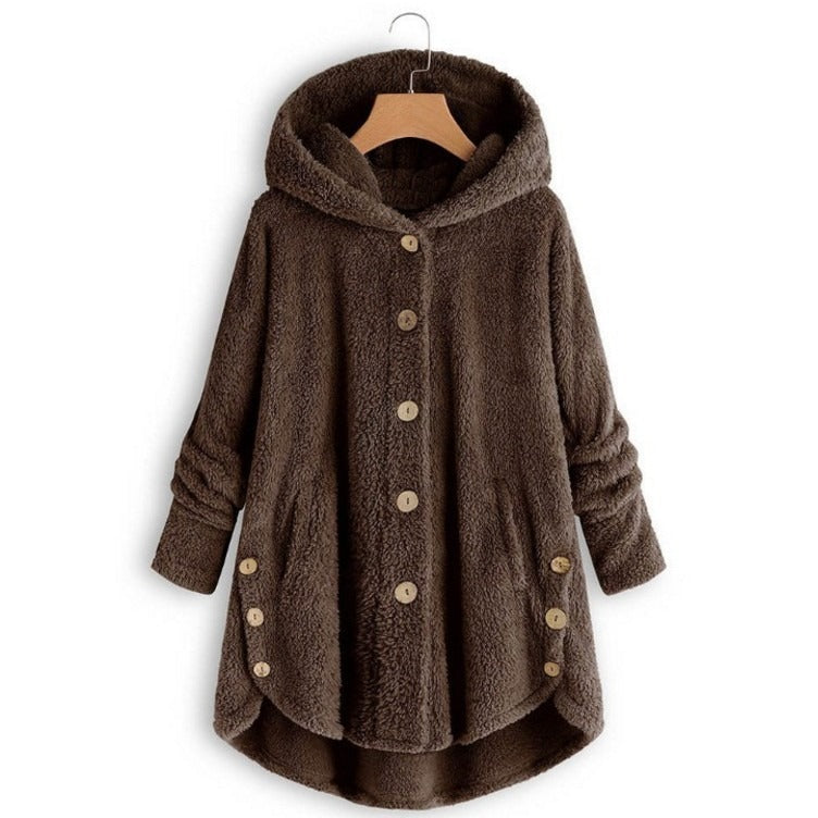 Button down plush top irregular solid color jacket