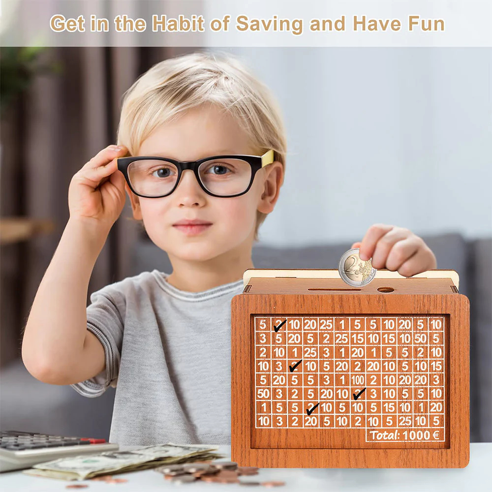 Retro style wooden piggy bank