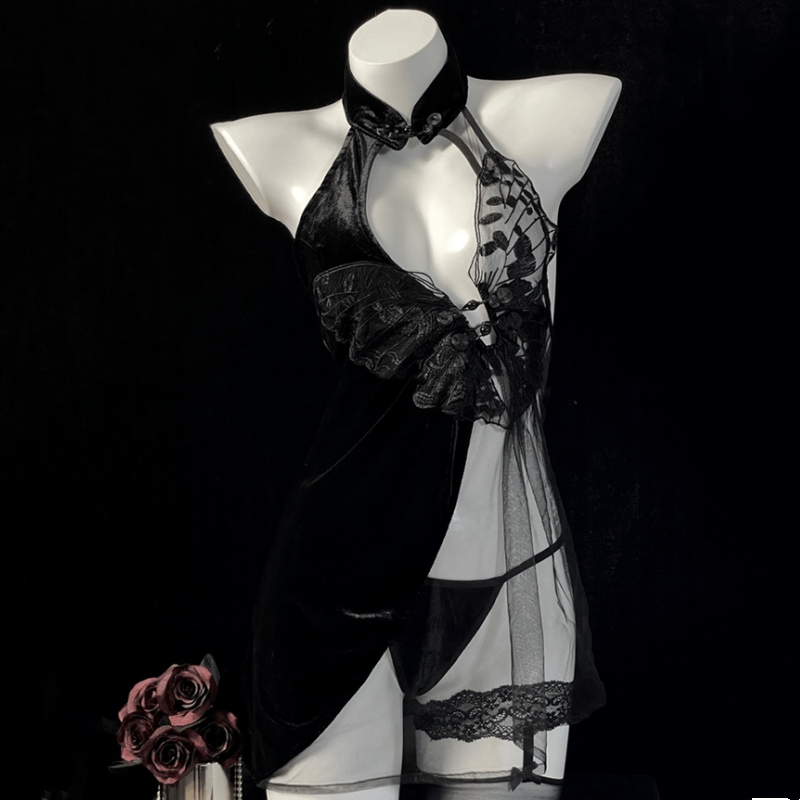 Vintage Cheongsam See-through Lingerie Dress