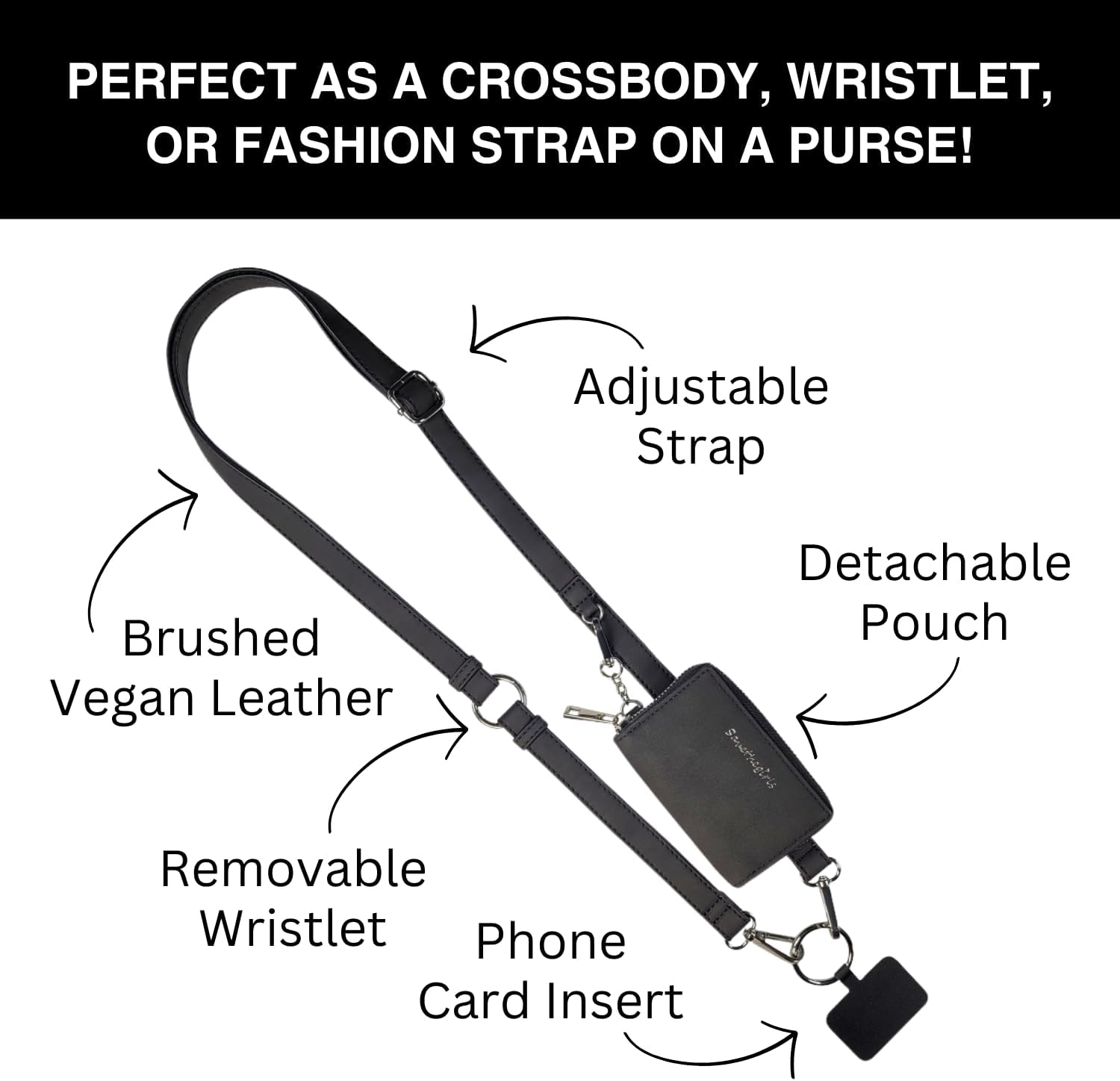 ✨2024 NEW✨Cell Phone Strap with Brushed Vegan Leather Pouch