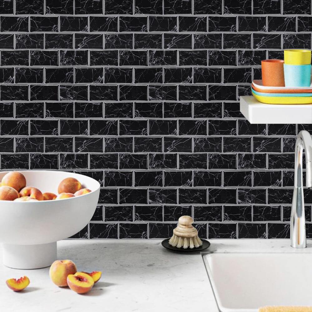 Black Marble Subway Peel and Stick Backsplash Tile - Thicker Design