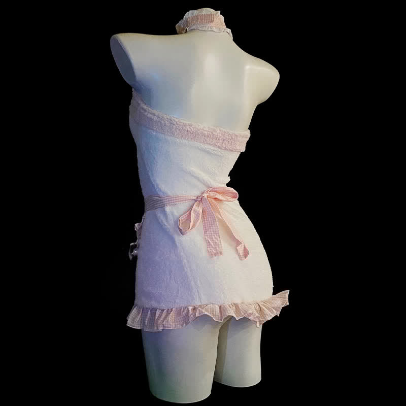 Kawaii Bow Knot Fuzzy Maid Apron Dress Lingerie