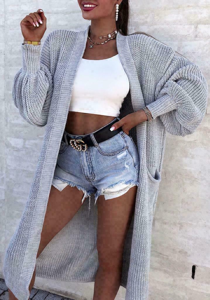 Mid-Length Sweater Coat for Women with a Knitwear Texture.