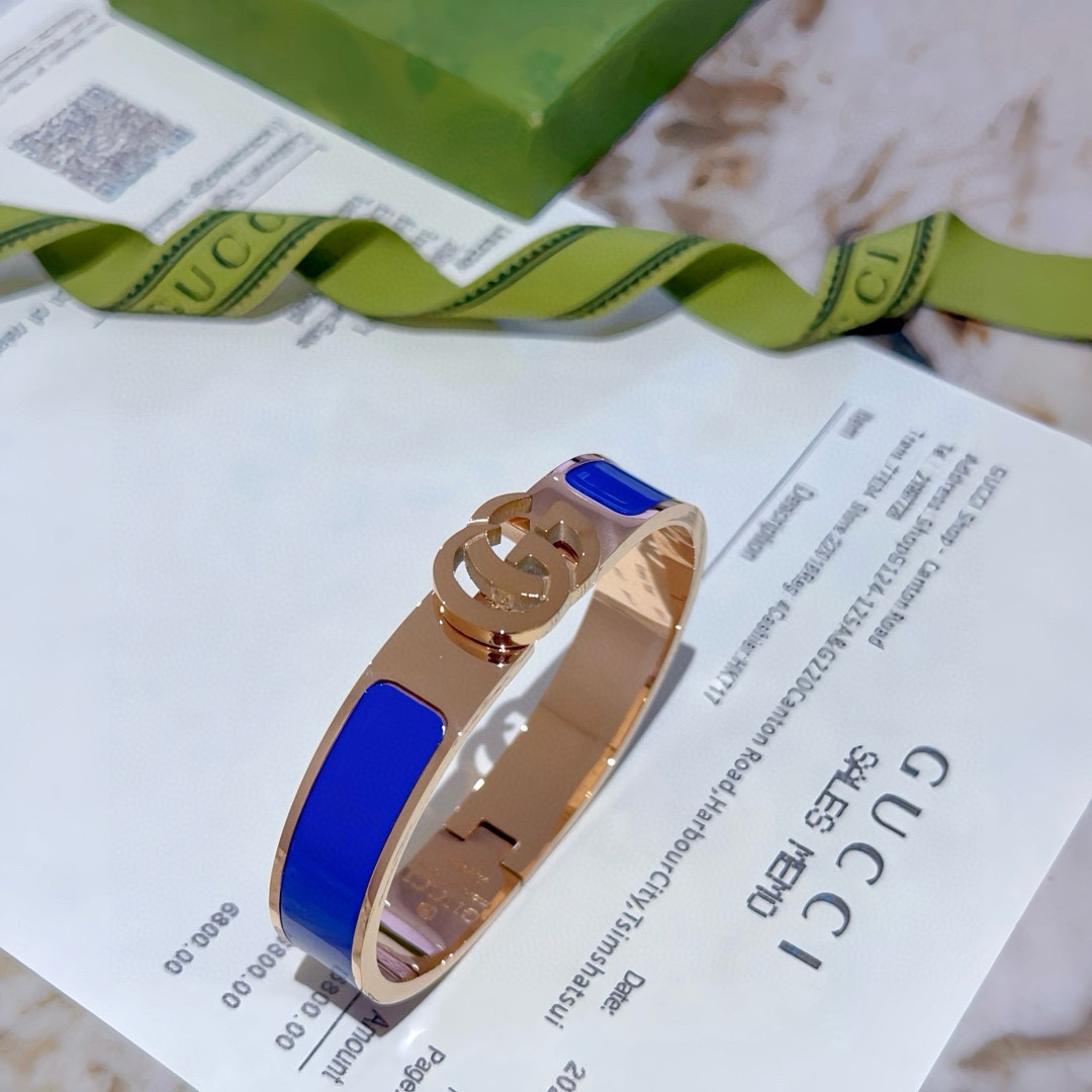 Gucci blue striped rose gold bracelet