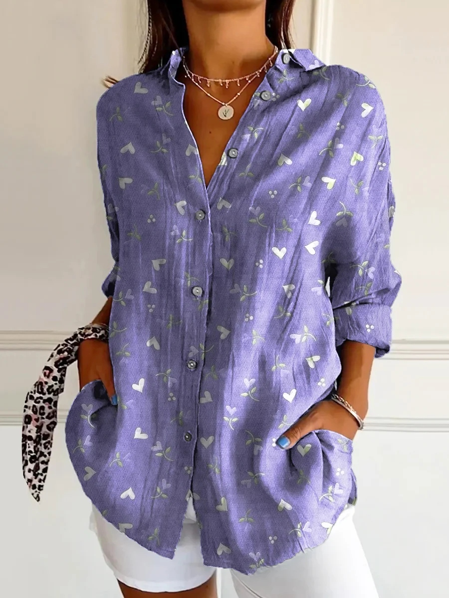 Women's Vintage Floral Print Casual Cotton Shirt