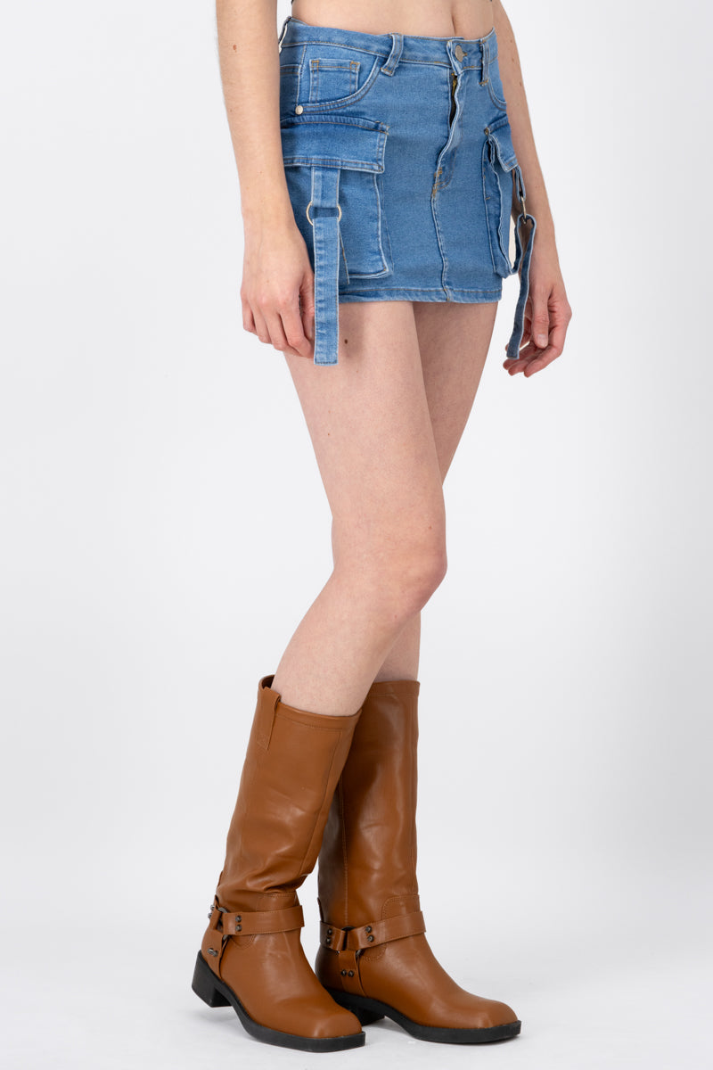 Straight Mini Cargo Skirt With Straps