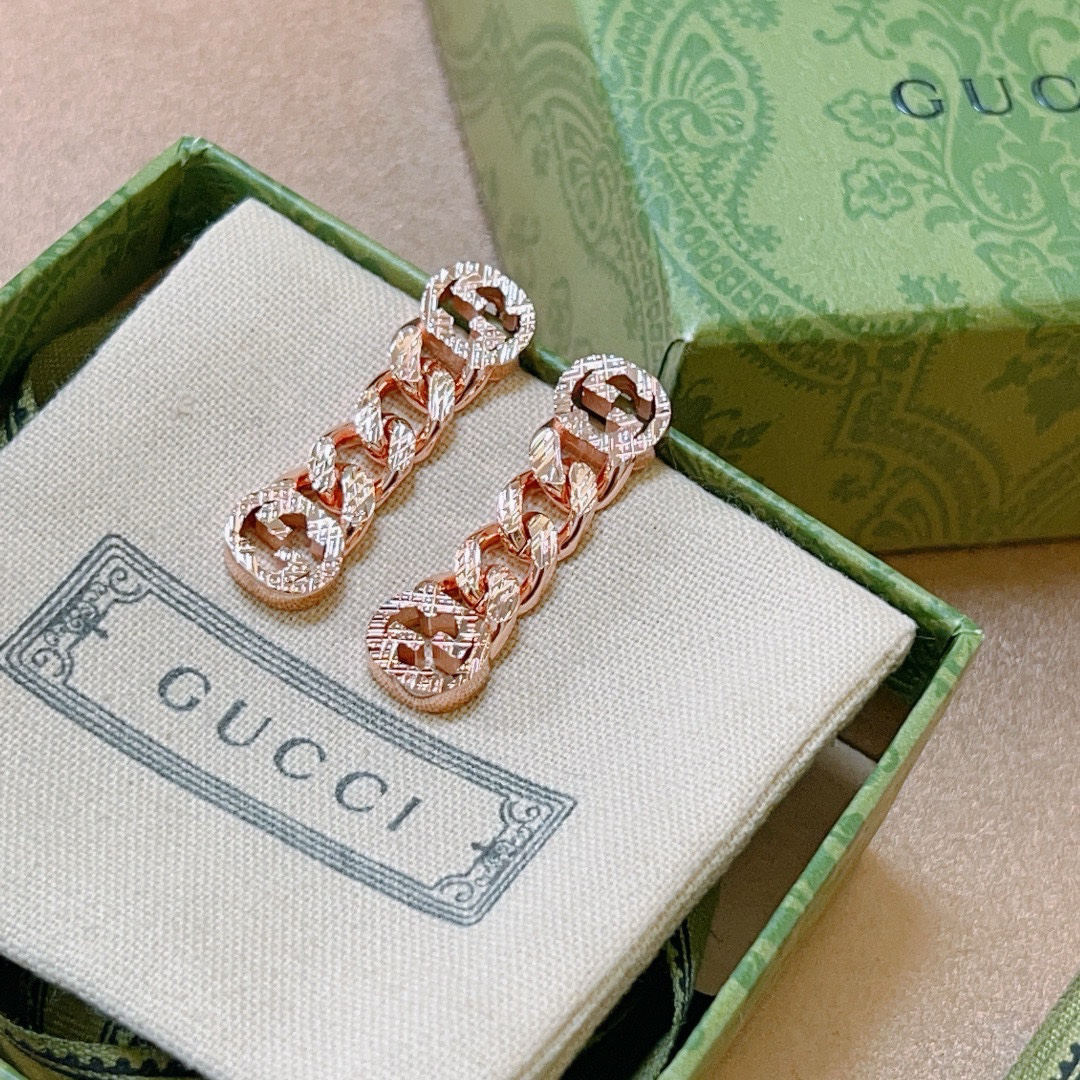 Gucci GG chain rose gold earrings