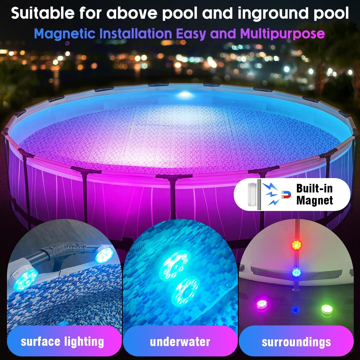 💥ON SALE💥RGB Underwater Pool Lights with RF Remote & Timer - 2 Pack