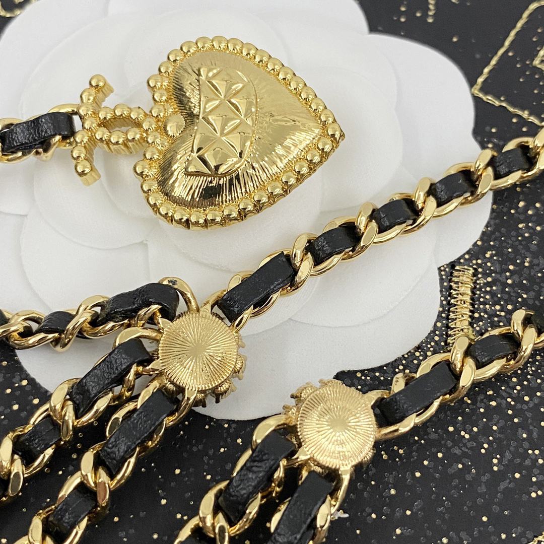 CHAN 24 diamond heart double layer leather waist chain