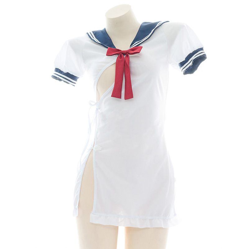 Bow Knot Sailor Collar Lace Up Split Lingerie Dress