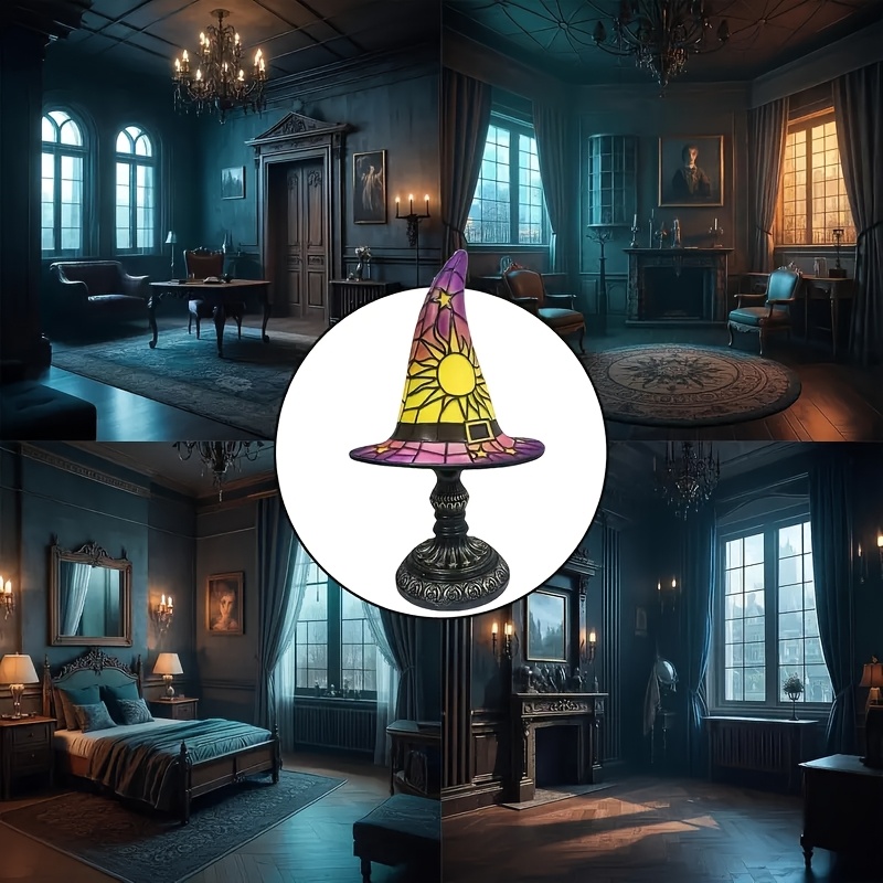 💥ON SALE💥- 🍂🧙‍♀️ Autumn Stained Glass Witch Hat Lamp ✨🕯️