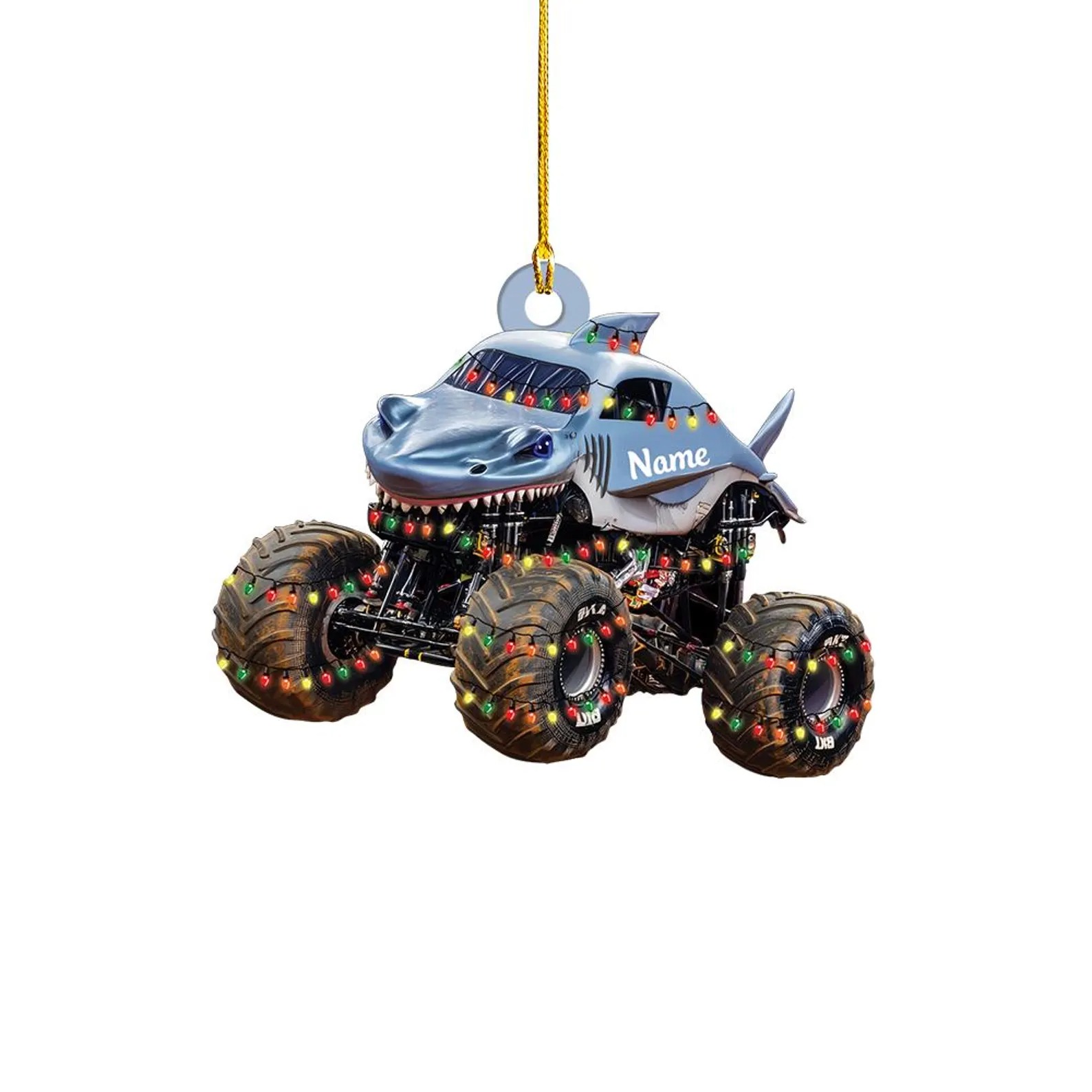 Personalized Shark Monster Truck Christmas Ornament