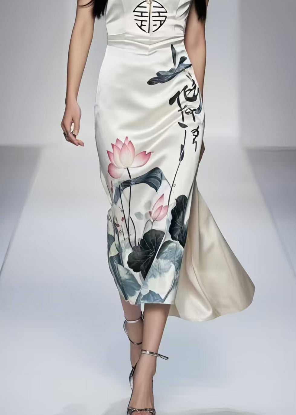 New Retro White Print Silm Fit Wraped Dress Sleeveless