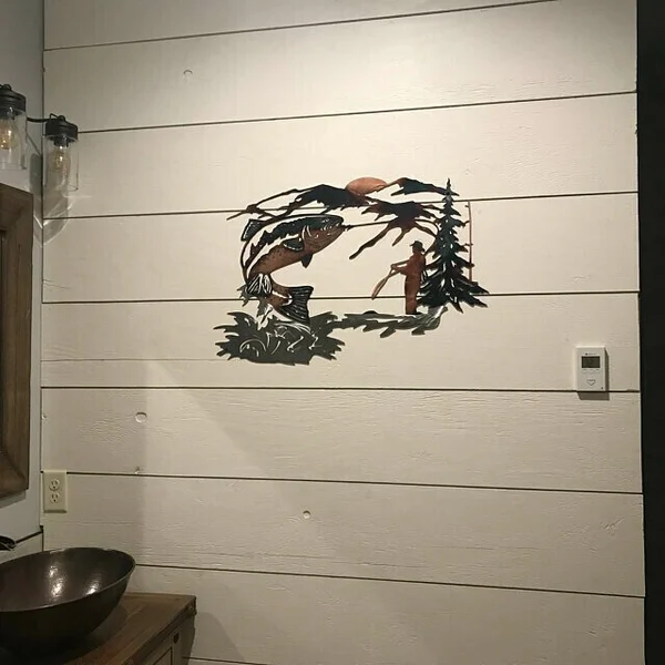 Solo Mallard Hunting & Trout Fishing Scene Metal Wall Art-BUY 2 FREE SHIPPING